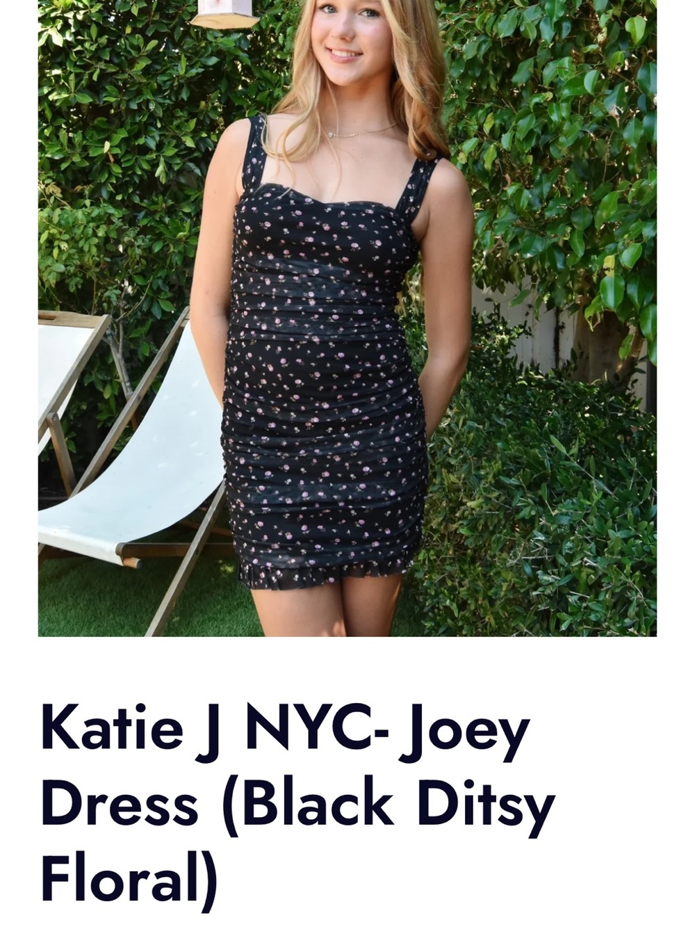 Katie J NYC Black Mini Dress with Pink Ditsy Floral